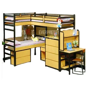 Новый дизайн эргономики мебель для школьного общежития металлический каркас двухъярусная кровать с деревянным столом и шкафом для студентов