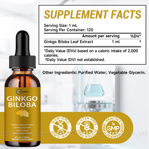 OEM Private Label Biologische Ginkgo Biloba Extract Oraal Vloeibaar Extract Supplementen voor Geheugen & Hersenfunctie Cognitieve Ondersteuning 120ml - Product Image 2