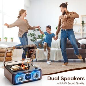 Lecteur <span class=keywords><strong>CD</strong></span> portable pour enceintes avec radio FM, télécommande, USB/AUX/Type-C, design rétro pour la maison et les enfants, marron - Product Image 5