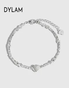 Dylam Minimalist Design Hypoallergenic Non Tarnish S925 Silver Rhodium Plated Beaded Heart Pendant Bracelet for Women