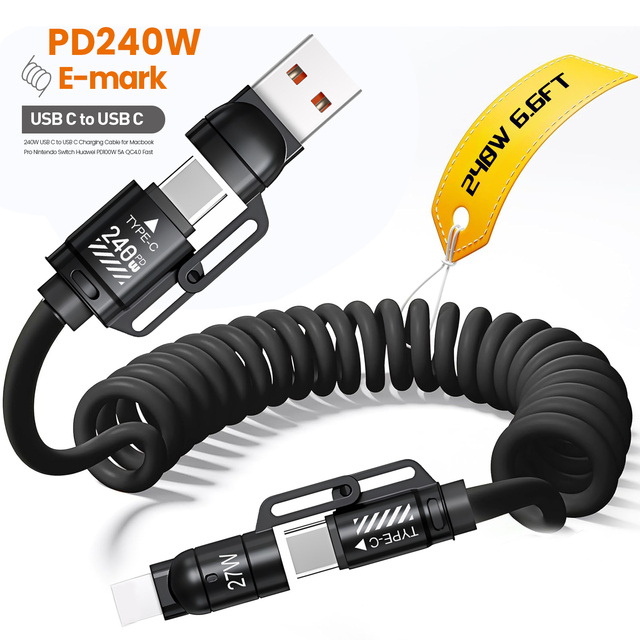 4-in-1 USB C Cable 240W Fast Charging & Data Transfer CarPlay & Android Auto 6.6FT Multi Cord Combo Charger for iPhone 17/iPad
