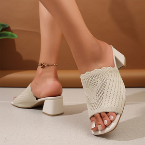 Nouvelles Sandales Sexy à Talons Hauts Épais pour <span class=keywords><strong>Femme</strong></span>, Tissu Tressé, Tête Plate en Forme de Taureau, Bout Ouvert, Chaussure <span class=keywords><strong>Femme</strong></span> W-XT-08 - Product Image 3