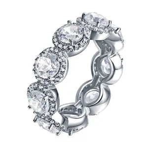 SKA whole fancy women jewelry ring white gold cushion shape cz diamond eternity band
