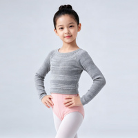 Suéter de Ballet y Gimnasia para Niñas C8076, Jersey Cálido de Otoño Invierno, Cuello Redondo, Tejido Acanalado, Manga Larga, Top Corto