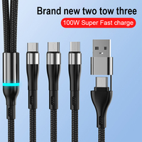 Câble de chargeur 6 en 1 direct d'usine 100W charge de données Super rapide 5A pour IOS avec veste en nylon Micro USB et Type C OEM