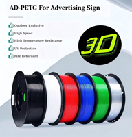 Filamen PETG Printer 3D 1.75mm 380m 1KG 3KG Spool Tahan UV Luar Ruangan Cetak Cepat