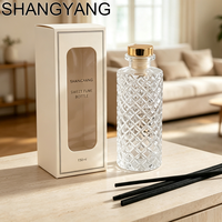 Bouteille en verre cylindrique gaufrée pour diffuseur de parfum SY 150ml 5oz, vide, avec compte-gouttes et boîte cadeau, pour parfum d'intérieur