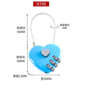 N703 Combination Wire Rope <b>Lock</b> 45mm Length 3mm Diameter Resettable Travel <b>Lock</b> For Backpack - Product Image 3