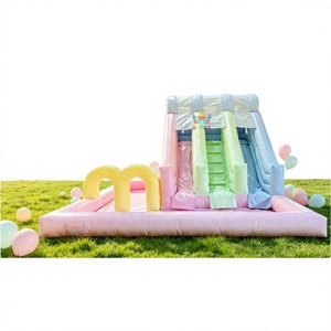 Super Castle Pastel Colour PVC Inflatable Water Slide 5x5x3.4m Amusement Park Jumping Bouncer Castle for 6-10 People Party - Product Image 1