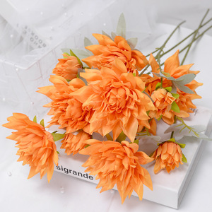 Flor Artificial de Dalia de Seda, 3 Cabezas, Tallo Largo, Dalia <span class=keywords><strong>Pinnata</strong></span> Artificial para Centros de Mesa de Boda, Decoración de Interiores del Hogar - Product Image 1