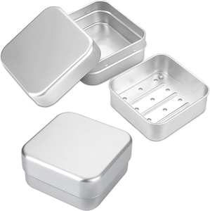 Jabonera Cuadrada <span class=keywords><strong>de</strong></span> Aluminio Estilo Japonés, Jabonera <span class=keywords><strong>de</strong></span> Tres Niveles con Drenaje, Jabonera Portátil para el Hogar y Viajes con Tapa - Product Image 1