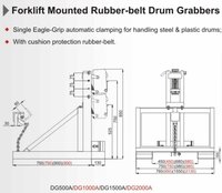 500kg 1000kg 1500kg 2000kg Grappin simple pour fûts d'huile, type monté, accessoire pour chariot élévateur, élévateur de fûts pour acier et plastique