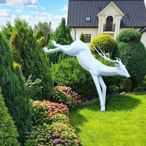 Sculpture en fibre de verre de cerf blanc, motif animal sautant, pour aménagement paysager extérieur, décoration de parcs et places publiques - Product Image 5