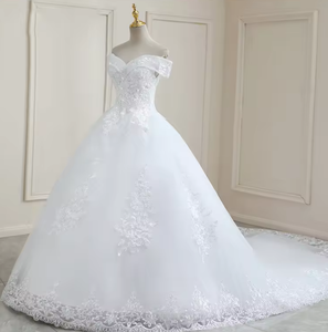 فستان الزفاف قبالة الكتف ضئيلة تناسب طويلة زائدة فستان العروس الأوروبي والأمريكية بالإضافة إلى حجم بسيط - Product Image 4