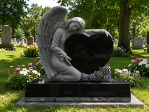 Angel Sculpture Heart Shape Tombstone Monument for Cemetery European Traditional Style <b>Stone</b> Statue - Product Image 2