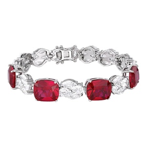 Factory Wholesale Fashion Jewelry 10*12mm <b>Red</b> Corundum Cubic Zirconia Eco-friendly Copper <b>Bracelet</b> for Daily Wear - Product Image 1