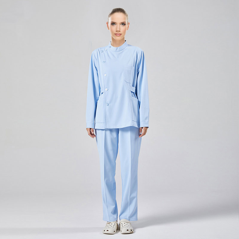 Women's blue asymmetrical collar long sleeve thin top