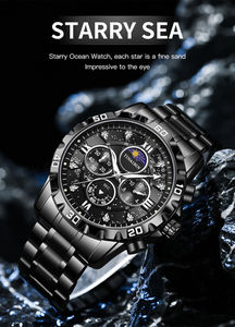 TIANBIN luxe Sport hommes montre pleine ceinture en acier Erkek Saat Quartz homme montre étanche lumineux chronographe lune horloge romaine - Product Image 6