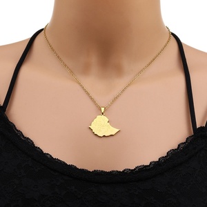 Bandiera etiope collana pendente con mappa del leone alla moda in acciaio inossidabile placcato oro donne uomini celebrano <span class=keywords><strong>la</strong></span> ricca <span class=keywords><strong>storia</strong></span> di Africa Ethiopia - Product Image 2