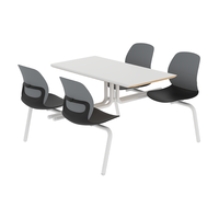Table à manger intégrée ATWOKA avec chaises noires à dossier gris, ensemble moderne 4 places pour restaurants, écoles et cafétérias