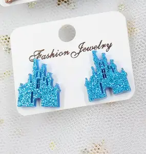 Customized ERS312ST043 12/16mm Glitter Acrylic Castle Stud Earrings Female Mouse Head Stud Earrings-ST-5