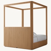 Cama con Dosel de Roble Americano Moderno, Tamaño Personalizable, Estructura de Madera con Cuatro Postes Acanalados, Juego de Cama King de Lujo con Madera Artesanal