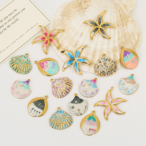 Pendentif en acier inoxydable en forme d'étoile de mer et de coquillage avec perles, couleur dégradée, composants de bijoux DIY pour accessoires de création - Product Image 1