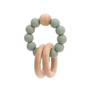 Bebé perlas de silicona dentición pulsera juguetes madera mordedor anillo - Product Image 5