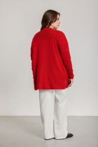 <strong>Women</strong> Winter Clothes 2026 Knit <strong>Cardigan</strong> in <strong>Red</strong> Button Closure with Side Slits and V Neck Functional Pockets for Wholesale - Product Image 3
