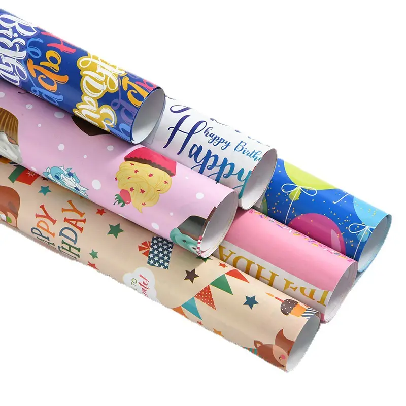 Papel de embalaje con revestimiento de dibujos animados para niños, impresión a Color, engrosado, regalo de cumpleaños