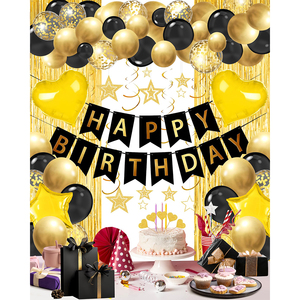 Décoration de fête d'<span class=keywords><strong>anniversaire</strong></span> dorée : Bannière, rideau de fond, confettis en papier en forme de cœur et étoiles, et guirlandes en latex - Product Image 2