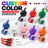Kabel Pengisi Daya 3 in 1 Retractable Logo Kustom Berbagai Warna Kabel Data USB Portabel Hadiah Perusahaan Personalisasi Grosir