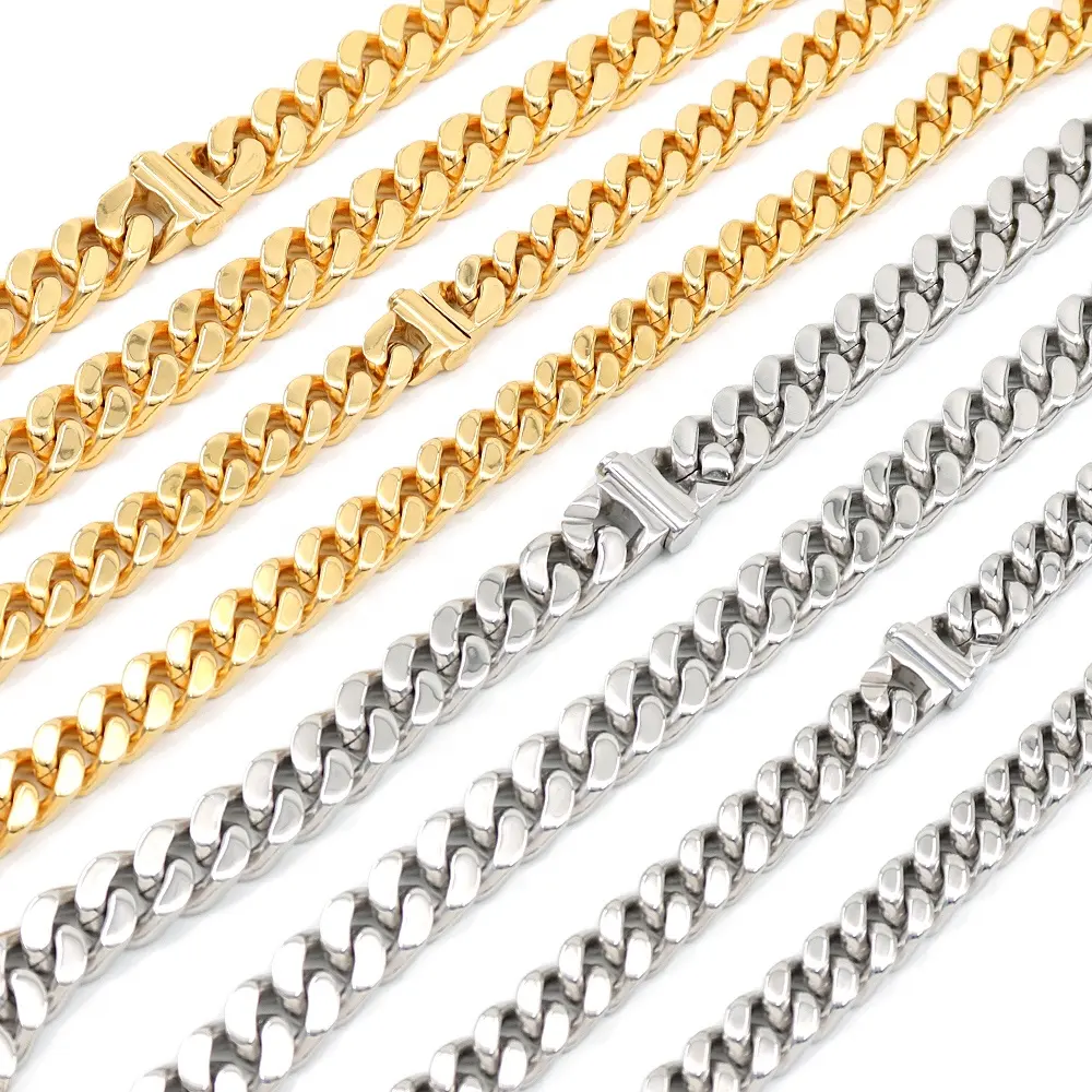 Fashion Hip Hop Chains 14K 18K Gold Choker Chunky Necklace Cuban Link Chain Rap Mens Necklaces Stainless Steel Jewelry