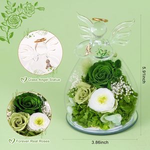 Rosas Verdes al por Mayor, Rosa Preservada para Siempre en Cristal, Figuras de Ángel, Flores Frescas para Boda, Esposa - Product Image 2
