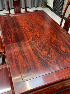Ensemble de 7 pièces de mobilier simple style Ming en bois de Dalbergia rouge, comprenant une table à manger rectangulaire et des chaises, avec assemblage à mortaise en bois. - Product Image 5