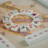 Ensemble de Mahjong américain imprimé chat de 160 pièces, style boule de laine, avec tapis de jeu, supports de tuiles et étuis de transport en option