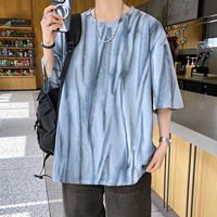 T-shirt à manches courtes pour homme, col rond, rayures verticales, tie-dye, texture jacquard, style décontracté oversize, streetwear, été