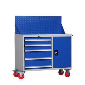 Armoire à outils industrielle en métal avec tiroirs bleus et panneau perforé, verrouillable, chariot de rangement d'atelier sur roulettes - Product Image 1