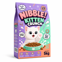 Sachet personnalisé pour aliments pour animaux de compagnie 2,5 kg, 5 kg, 10 kg, à fond plat, pochette verticale avec fermeture éclair refermable, qualité alimentaire pour aliments secs pour chiens et chats, avec encoche de déchirement