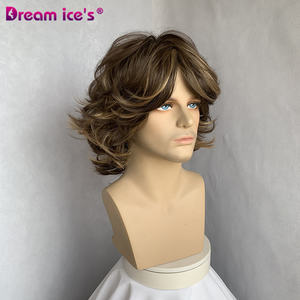 วิกผมสังเคราะห์แบบ<span class=keywords><strong>สั้น</strong></span>สีน้ำตาลผสมสำหรับชายหนุ่มผมหยิกฟูดีไซน์หลายระดับสำหรับการเล่นบทบาทของร๊อคปาร์ตี้ - Product Image 4