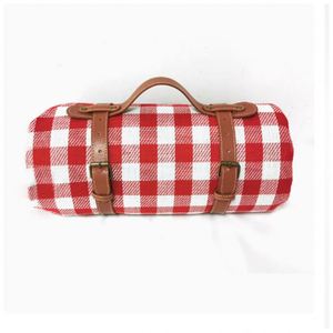 <b>Extra</b> <b>Large</b> Picnic <b>Blanket</b> Waterproof Camping Mat Rug with PU Carrier Soft Lightweight Sand Proof Beach Red White Plaid - Product Image 3