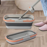 Serpillère plate mains libres avec seau pliable grand format, ensemble de 140 cm avec manche en acier inoxydable, système de serpillière pliable pour la maison