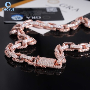 Solid 925 Silver Moissanite Cuban Link <b>Chain</b> Necklace Rhodium Plated Hip Hop <b>Iced</b> <b>Out</b> Jewelry - Product Image 2