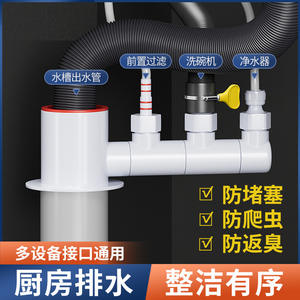 Conector en T para desagüe de fregadero de cocina, 1,5 pulgadas, plástico, multifuncional, para cocina, inodoro, ducha, balcón, baño - Product Image 4