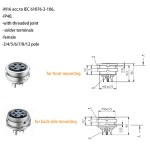 מחבר עגול M16 Din (הרכבה על פאנל): זכר ונקבה, IP40, 3/4/5/6/7/8/12 פינים, התקנה קדמית ואחורית זמינה בשני המקרים - Product Image 3
