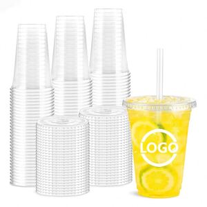 Gobelet en plastique personnalisé avec logo, à emporter, pour café, lait, thé, jus, avec couvercle rigide, 360 ml/500 ml/700 ml - Product Image 1