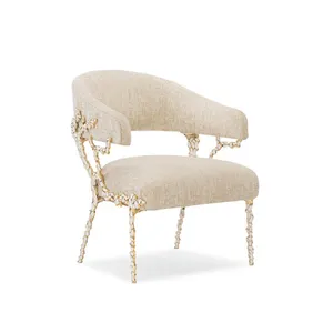 Luxury Italian Living Room Furniture Banquet Chair Brass Coral Creative Dining Room Soft Velvet Armchair