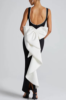 Robe sirène midi sans manches avec bordure en perles, contraste noir et blanc, élégante, formelle, robes de soirée sur mesure