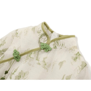 Nuevo Conjunto de Traje de Primavera para Niñas, Cheongsam Floral de Manga Corta con Abertura Alta y Pantalones Transpirables, Talla M - Product Image 5