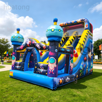 Structure gonflable combinée toboggan et château sauteur, thème astronaute, qualité professionnelle, pour location événementielle